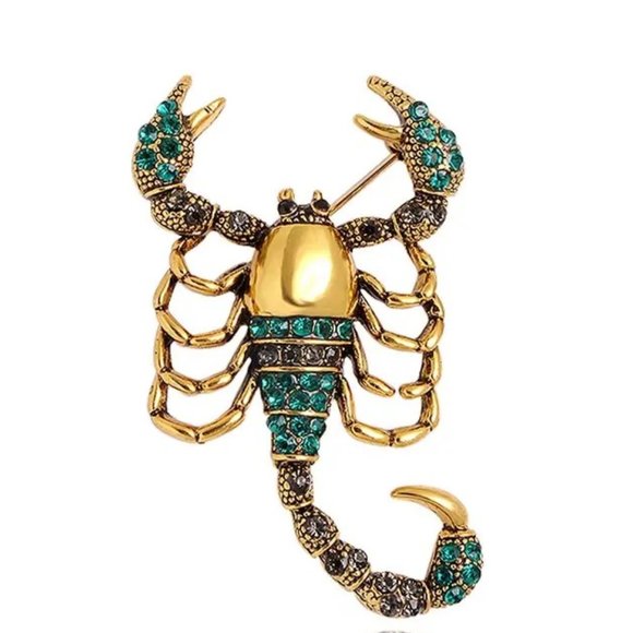Rhinestone Scorpion Brooch Pin Inlay Gold Sparkle Dazzle Arachnid Bold Statement - Picture 1 of 5